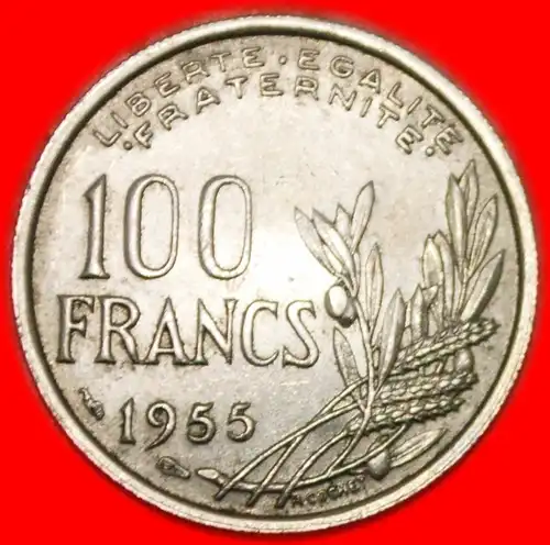 *• FACKEL ★ FRANKREICH ★ 100 FRANCS 1955! SCHMALES BAND!    *  FRANCE  ★