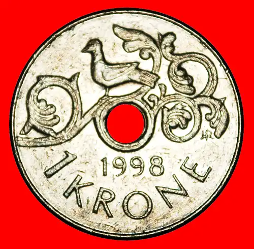 * VOGEL (1997-2016): NORWEGEN ★ 1 KRONE 1998 ENTDECKUNG MÜNZE! * NORWAY ★ DISCOVERY COIN!