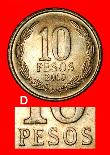 * O'HIGGINS (1990-2021): CHILE ★ 10 PESOS 2010 ENTDECKUNG MÜNZE! uSTG STEMPELGLANZ!    * ★  DISCOVERY COIN! 