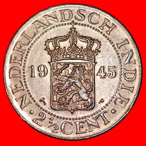 * USA TYP 1936-1945: NIEDERLÄNDISCH-INDIEN ★ 2 1/2 CENTS 1945P ENTDECKUNG MÜNZE! WILHELMINA (1890-1948) STG STEMPELGLANZ! * NETHERLANDS EAST INDIES ★ DISCOVERY COIN! 