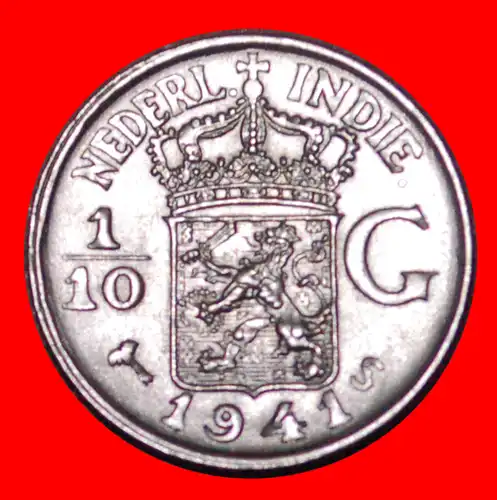 * USA SILBER 1937-1945: NIEDERLÄNDISCH-INDIEN ★ 1/10 GULDEN 1941S! WILHELMINA (1890-1948) STG STEMPELGLANZ! * SILVER:  NETHERLANDS EAST INDIES ★ 