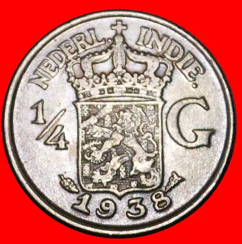 * NIEDERLANDE (1937-1945): NIEDERLÄNDISCH-INDIEN ★ 1/4 GULDEN 1938 SILBER ENTDECKUNG MÜNZE! WILHELMINA (1890-1948)! * SILVER:  NETHERLANDS EAST INDIES ★ DISCOVERY COIN!