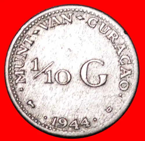 * USA SILVER (1944-1947): CURACAO ★ 1/10 GULDEN 1944! WILHELMINA (1890-1948)  * SILVER: CURACAO ★