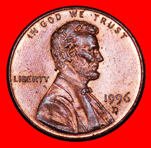 * MEMORIAL (1982-2008): USA ★ 1 CENT 1996D! STG STEMPELGLANZ! LINCOLN (1809-1865)