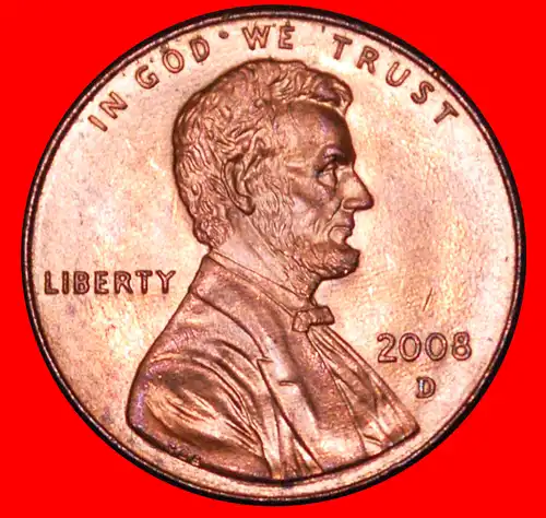 * MEMORIAL (1982-2008): USA ★ 1 CENT 2008D! STG STEMPELGLANZ! LINCOLN (1809-1865)