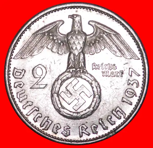 * HINDENBURG (1847-1934): DEUTSCHLAND ★ 2 REICHSMARK 1937E! SILBER! * THIRD REICH: GERMANY ★ SILVER!