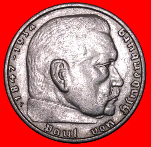 * HINDENBURG (1847-1934): DEUTSCHLAND ★ 2 REICHSMARK 1939F! SILBER! * THIRD REICH: GERMANY ★ SILVER!