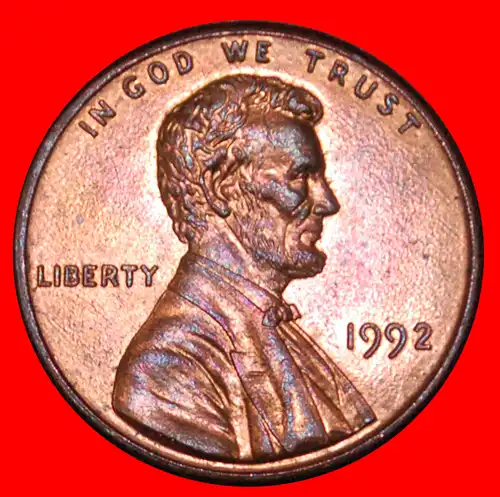 * MEMORIAL (1982-2008): USA ★ 1 CENT 1992! STG STEMPELGLANZ! AM NICHT SCHLIESSEN! LINCOLN (1809-1865)