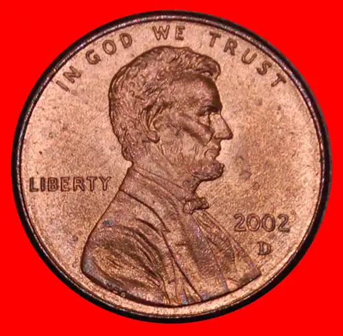 * MEMORIAL (1982-2008): USA ★ 1 CENT 2002D! STG STEMPELGLANZ! LINCOLN (1809-1865)