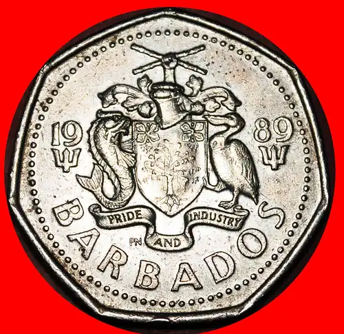 * GROSSBRITANNIEN (1988-2005): BARBADOS ★ 1 DOLLAR 1989! FISCH!   * GREAT BRITAIN: BARBADOS ★