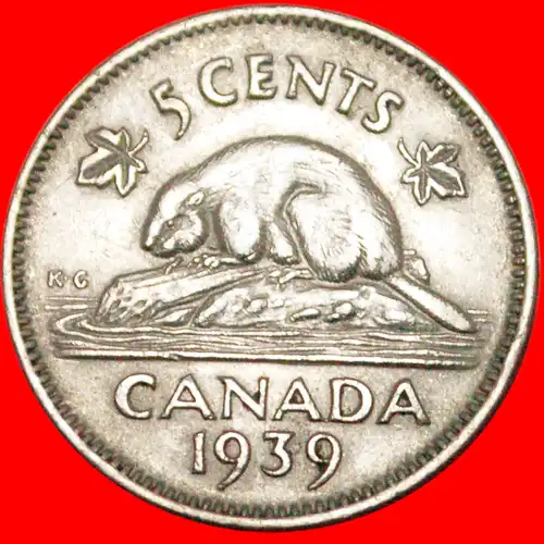 * BIBER★  KANADA ★ 5 CENTS 1939! GEORG VI. (1937-1952) * BEAVER★ CANADA ★