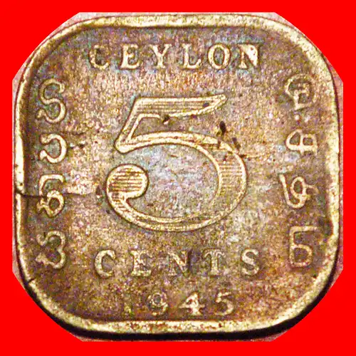 * GROSSBRITANNIEN KRIEGSZEIT (1939-1945): CEYLON ★ 5 CENTS 1945 GERADE VERÖFFENTLICHT! GEORG VI. (1937-1952) * GREAT BRITAIN: CEYLON ★JUST PUBLISHED! 