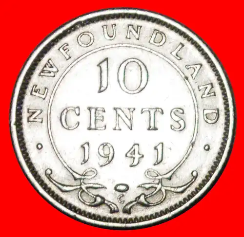 * KRIEGSZEIT (1939-1945): NEUFUNDLAND ★ 10 CENTS 1941C SILBER KANADA! * WARTIME: NEWFOUNDLAND ★SILVER CANADA!