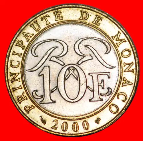 * FRANKREICH (1989-2000): MONACO ★ 10 FRANCS 2000 STG STEMPELGLANZ! BIMETALLISCH!  * FRANCE: MONACO ★ 