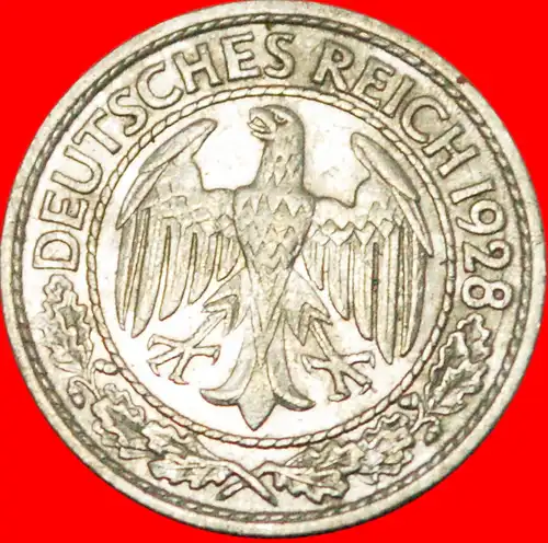 * ADLER (1927-1938): DEUTSCHLAND ★ 50 PFENNIG 1928A UNGEWÖHNLICH! * GERMANY ★ 