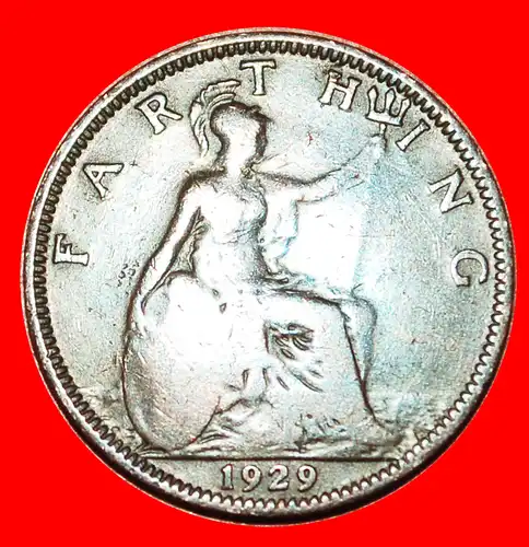 * HERRIN DER SEEN: GROSSBRITANNIEN ★ FARTHING 1929! GEORG V. (1911-1936)  * UNITED KINGDOM ★GREAT BRITAIN