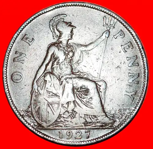 * HERRIN DER SEEN (1926-1927): GROSSBRITANNIEN ★ PENNY 1927! GEORG V. (1911-1936)  * UNITED KINGDOM ★GREAT BRITAIN