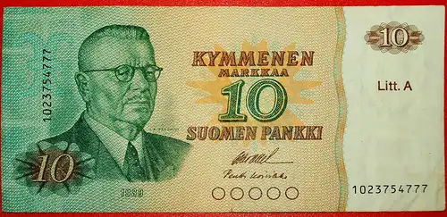 * PAASIKIVI: FINNLAND ★ 10 MARK 1980 Litt. A ! OLL / Koi! *  FINLAND ★ 