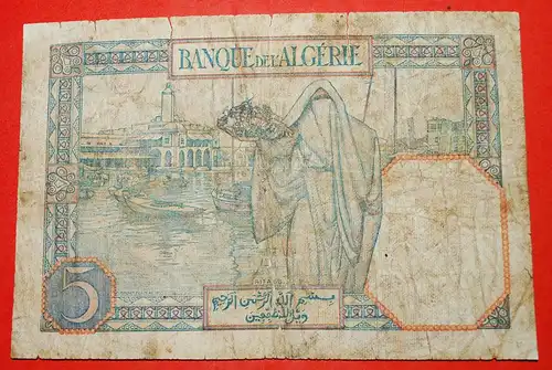 * BOOTE & VERSCHLEIERTE FRAU:: ALGERIEN ★ 5 FRANCS 1941 OHNE SERIENNR.!  * BOATS & VEILED WOMAN: ALGERIA ★ 