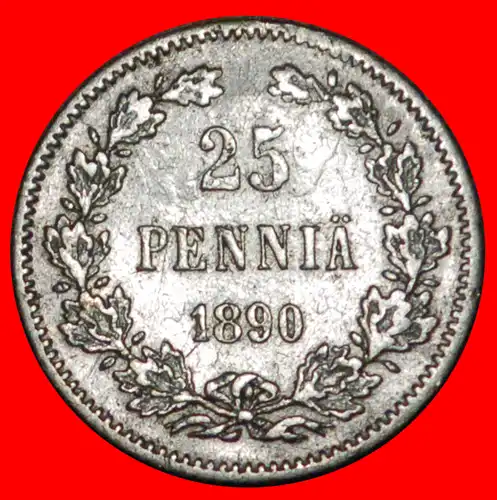 * ALEXANDER III. (1881-1894): FINNLAND (russland, künftig die UdSSR) ★ 25 PFENNIG 1890 SILBER! * FINLAND (russia, the USSR in future) ★ SILVER!