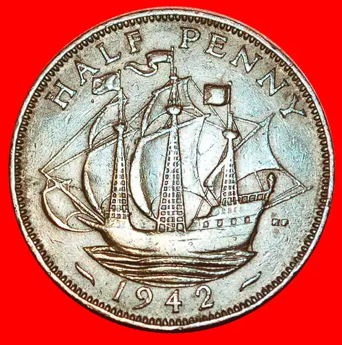 * SCHIFF: GROSSBRITANNIEN ★ HALBER PENNY 1939! GEORG VI. (1937-1952) * SHIP: UNITED KINGDOM★ GREAT BRITAIN 