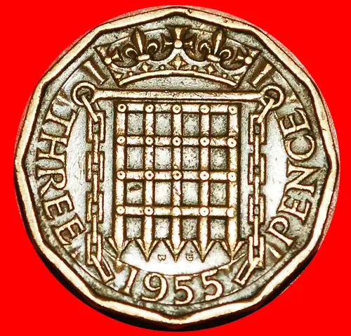 * FALLGATTER (1954-1970): GROSSBRITANNIEN ★ 3 PENCE 1955!  * PORTCULLIS: UNITED KINGDOM★ GREAT BRITAIN 