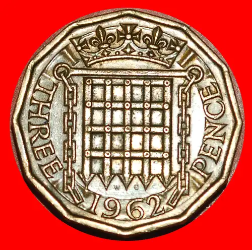 * FALLGATTER (1954-1970): GROSSBRITANNIEN ★ 3 PENCE 1962!   * PORTCULLIS: UNITED KINGDOM★ GREAT BRITAIN 