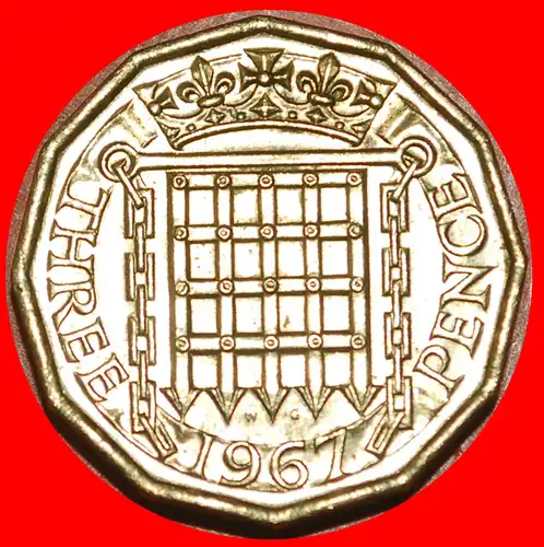 * FALLGATTER (1954-1970): GROSSBRITANNIEN ★ 3 PENCE 1967 uSTG STEMPELGLANZ!   * PORTCULLIS: UNITED KINGDOM★ GREAT BRITAIN 