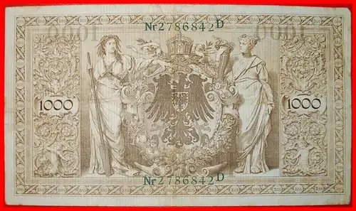 * REICHSBANKNOTE: DEUTSCHLAND ★ 1000 MARK 1910 ROTE SIEGEL (1910-1916)! * GERMANY ★