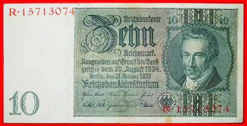 * REICHSBANKNOTE: DEUTSCHLAND ★ 10 MARK 1929! R 15713074 * GERMANY ★ 