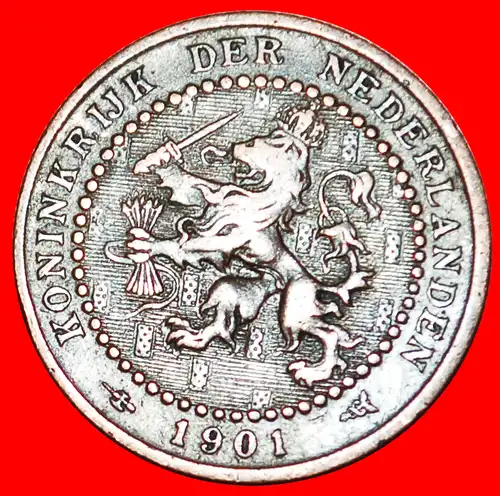 * STEIGENDER LÖWE FEHLER: NIEDERLANDE ★ 1 CENT 1901! WILHELMINA (1890-1948)  * NETHERLANDS ★  ERROR