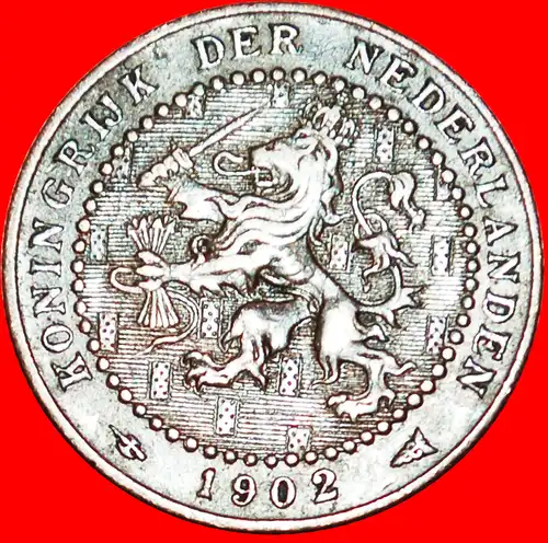 * STEIGENDER LÖWE (1902-1907): NIEDERLANDE ★ 1 CENT 1902 VARIETÄT! WILHELMINA (1890-1948) * NETHERLANDS ★  