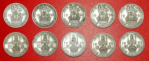 * SET 10 MÜNZEN: GROSSBRITANNIEN ★ 1 SHILLING 1947-1951! GEORG VI.(1937-1952)! *  UNITED KINGDOM ★GREAT BRITAIN