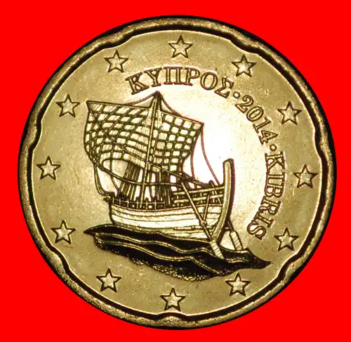 * GRIECHENLAND (2008-2021): ZYPERN ★ 20 CENT 2014! SCHIFF NORDISCHES GOLD STG STEMPELGLANZ! INTERESSANTES JAHR! * GREECE: CYPRUS ★ 