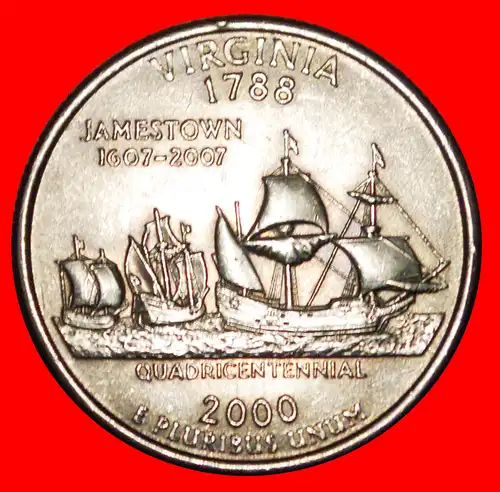 * SCHIFFE 1607-2007: VEREINIGTEN STAATEN ★ 1/4 DOLLAR 1788 2000P WASHINGTON (1789-1797)! STG STEMPELGLANZ!!! von der Rolle! 