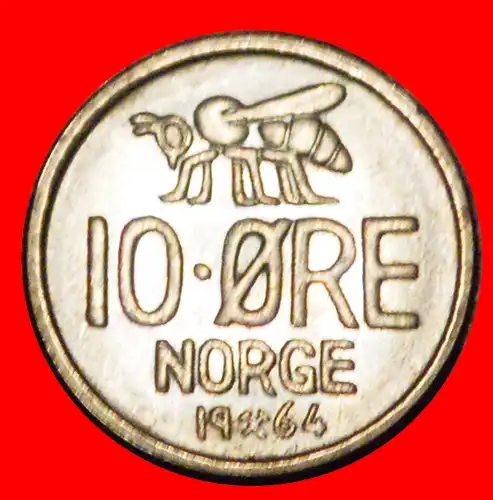 * HONIGBIENE (1959-1973): NORWEGEN ★ 10 OERE 1964 uSTG STEMPELGLANZ! OLAV V. (1957-1991)  * NORWAY ★ 