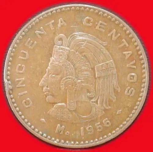 * INDISCHER KOPF (1955-1959)* MEXIKO ★ 50 CENTAVOS 1956! UNGEWÖHNLICH!  *  MEXICO★ UNCOMMON