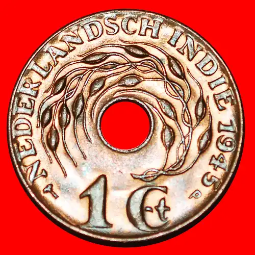 * USA TYP 1936-1945: NIEDERLÄNDISCH-INDIEN ★ 1 CENT 1945P! WILHELMINA (1890-1948) STG STEMPELGLANZ ENTDECKUNG MÜNZE! * USA: NETHERLANDS EAST INDIES ★ UNC MINT LUSTRE DISCOVERY COIN!