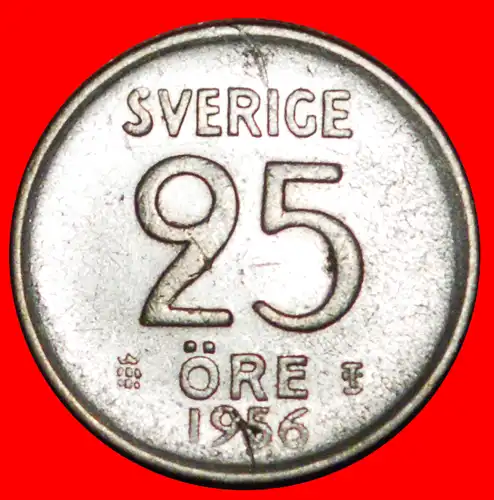 * SILBER (1952-1961): SCHWEDEN ★ 25 OERE 1956TS! GUSTAV VI. ADOLF (1950-1973) * SILVER:  SWEDEN ★