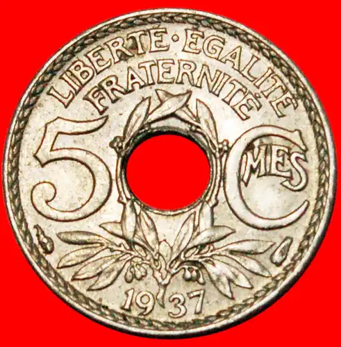 * LOCH (1920-1938): FRANKREICH ★ 5 CENTIMES 1937! UNGEWÖHNLICH!  * ★ FRANCE ★  UNCOMMON!