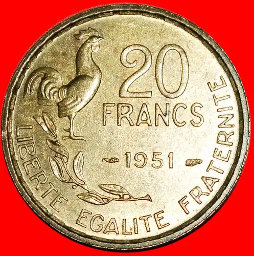 * HAHN (1950-1954): FRANKREICH ★ 20 FRANCS 1951!  * ★ FRANCE ★  