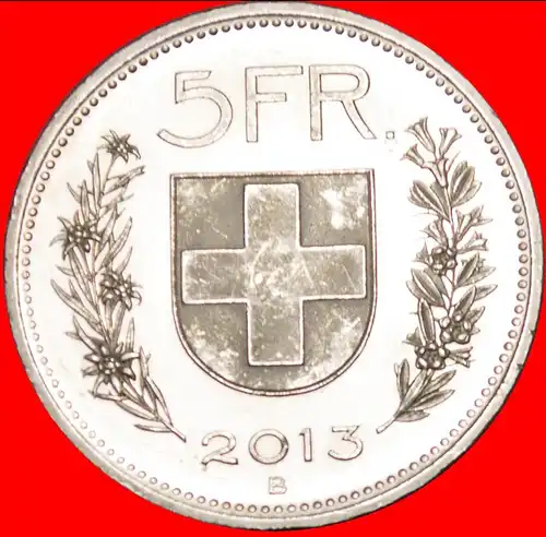 * WILHELM TELL (1931-2022): SCHWEIZ ★ 5 FRANKEN 2013B uSTG STEMPELGLANZ! ENTDECKUNG MÜNZE! * SWITZERLAND ★ DISCOVERY COIN!  