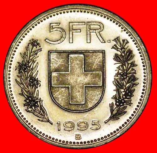* WILHELM TELL (1931-2022): SCHWEIZ ★ 5 FRANKEN 1995B uSTG STEMPELGLANZ! ENTDECKUNG MÜNZE! * SWITZERLAND ★ DISCOVERY COIN! 