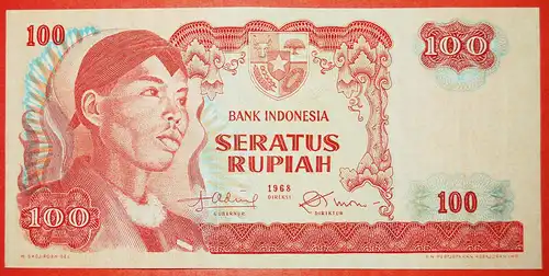 * SCHIFFE IM HAFEN: INDONESIEN ★ 100 RUPIAH 1968! uKFR KNACKIG! *INDONESIA ★ CRISP! 