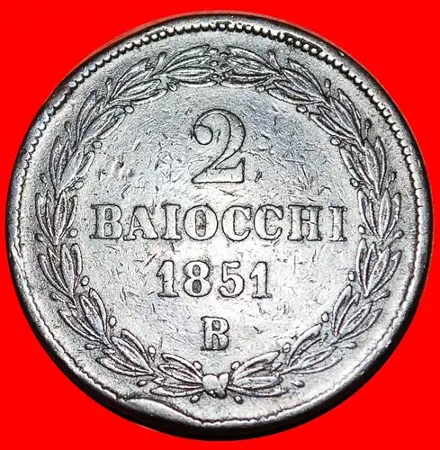 * PIUS IX. (1846-1870): ITALIEN ★ KIRCHENSTAAT 2 BAIOCCHI V 1851B! SELTEN! * ITALY ★ PAPAL STATES! RARE!