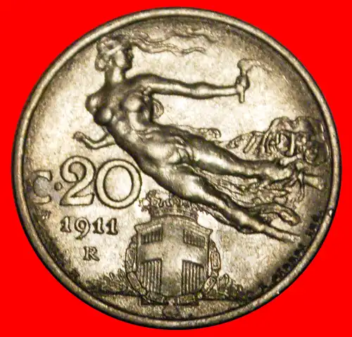 * FLACHE FACKEL (1907-1935): ITALIEN ★ 20 CENTESIMI 1911R STEMPEL 2+A! * ITALY ★  DIES 2+A!