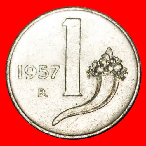 * FÜLLHORN (1951-2001): ITALIEN ★ 1 LIRA 1957R uSTG STEMPELGLANZ! * ITALY ★ 