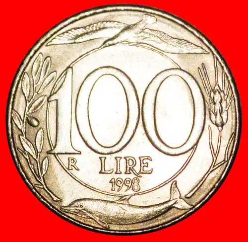 * VOGEL UND DELPHIN (1993-2001):  ITALIEN ★ 100 LIRE 1998R uSTG STEMPELGLANZ! * ITALY ★ 