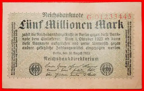 * REICHSBANKNOTE G : DEUTSCHLAND ★  MARK 1923! KNACKIG! * GERMANY ★CRISP