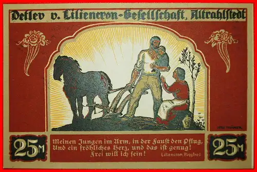 * PFLÜGEN: DEUTSCHLAND ALTRAHLSTEDT ★ 25 MARK 1922 SELTEN! KFR KNACKIG! VERÖFFENTLICHT WERDEN! * PLOWING: GERMANY ALTRAHLSTEDT ★ RARE! UNC CRISP! TO BE PUBLISHED!